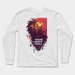 Where the Brave Dwell - Geometric Lion - Fantasy Long Sleeve T-Shirt